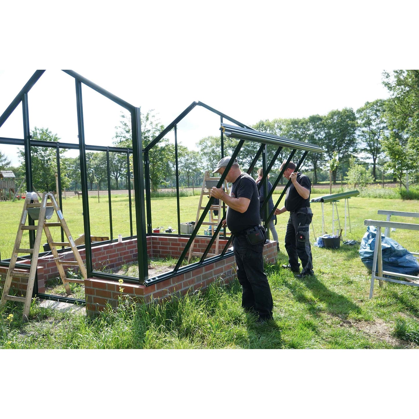 Hoklartherm | 11.5 ft wide 10.5 ft tall Livingten Double-Pane Insulated Glass Greenhouse Kit With 22mm ISO Safety Glass Glazing, three sizes