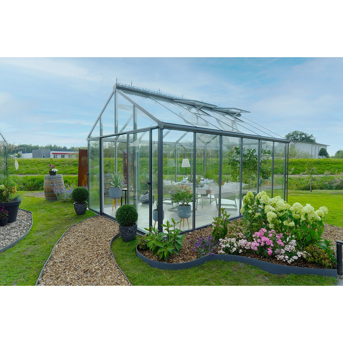 Hoklartherm | 11.5 ft wide 10.5 ft tall Livingten Double-Pane Insulated Glass Greenhouse Kit With 22mm ISO Safety Glass Glazing, three sizes