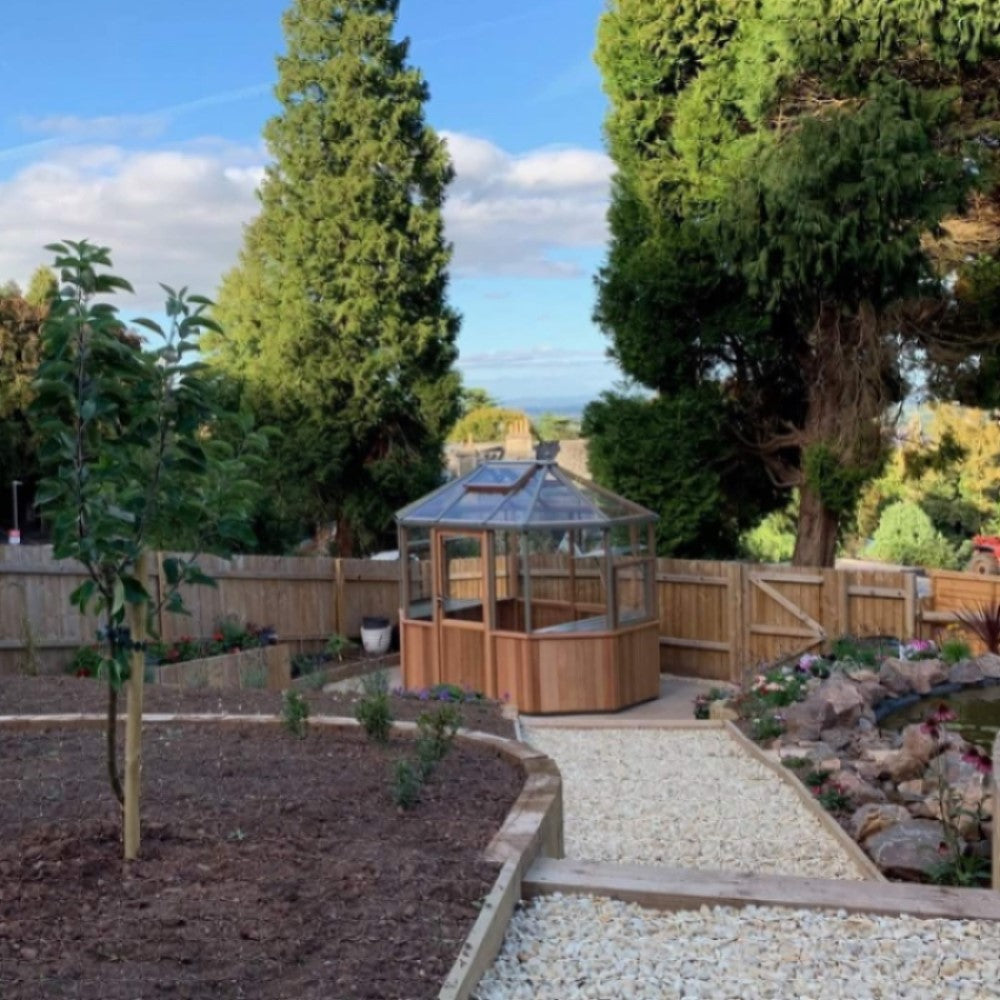 Alton | Octagonal Half Board Cedar Greenhouse With 3mm Tempered Glass Glazing