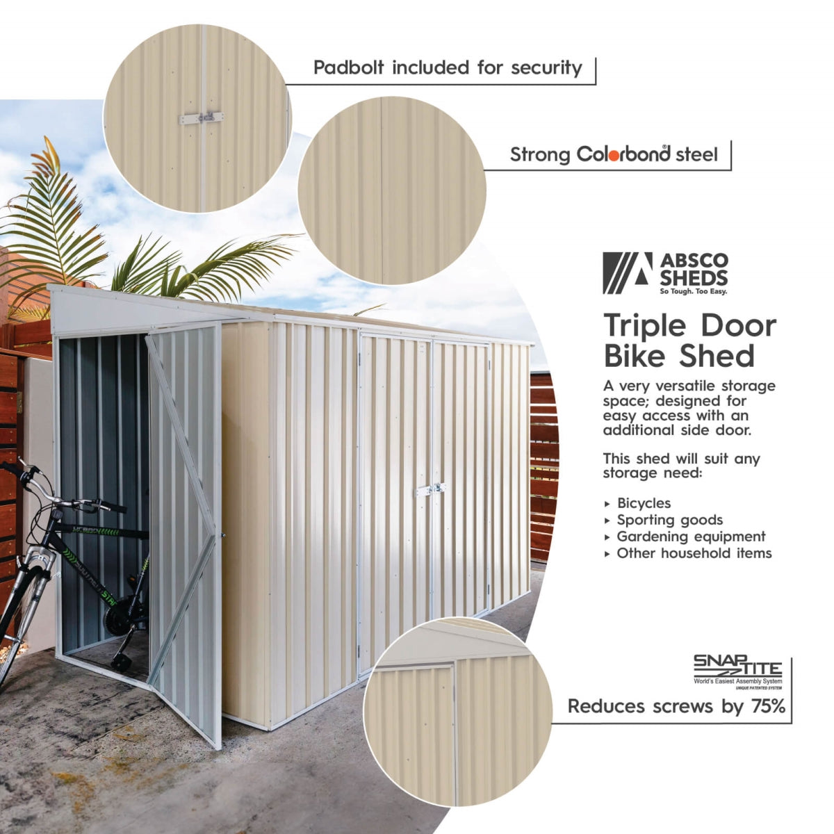 Absco | 10x5 ft Lean To Metal Bike Shed