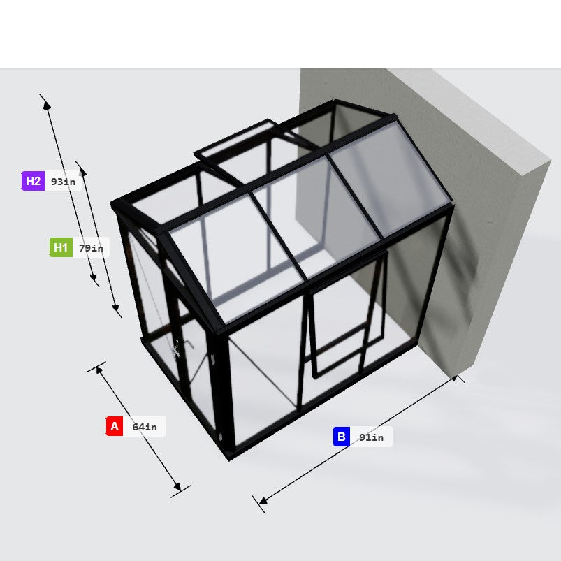 Janssens | 5x8 ft Helios Urban Glass Greenhouse/Portico Kit With 4mm Tempered Glass Glazing
