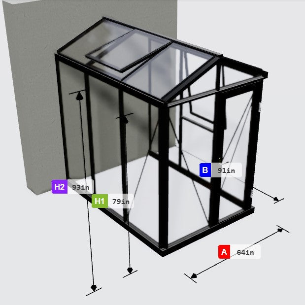 Janssens | 5x8 ft Helios Urban Glass Greenhouse/Portico Kit With 4mm Tempered Glass Glazing