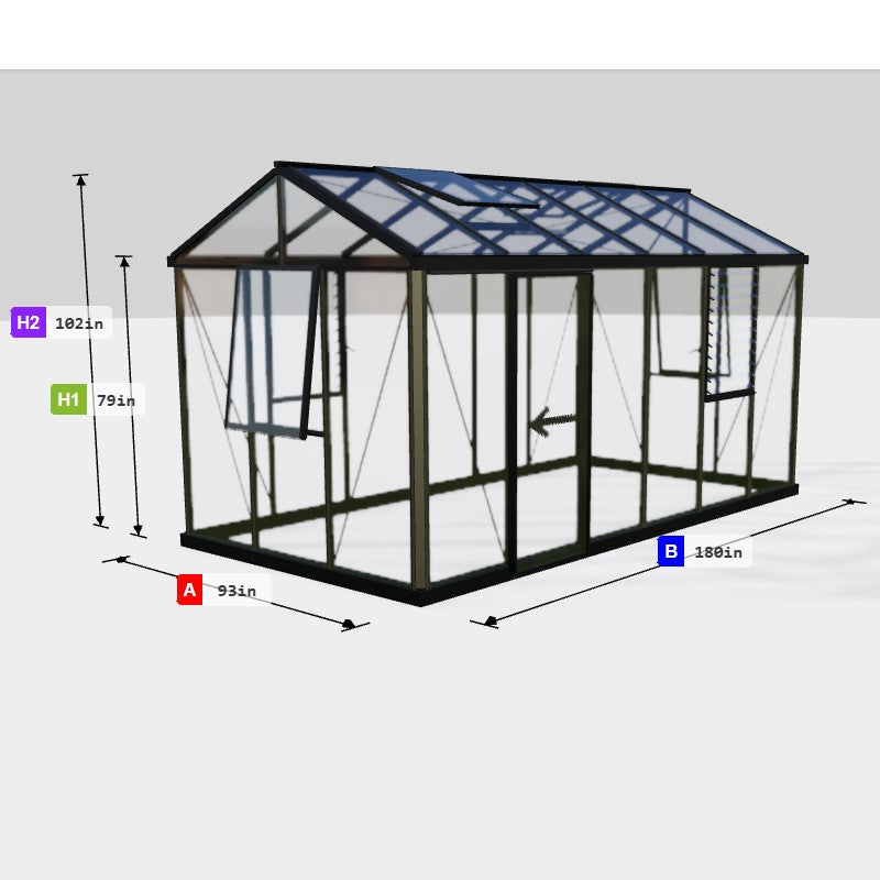 Janssens | 8x15x8.5 ft Royal Victorian VI 24 Greenhouse Kit with 4mm Tempered Glass