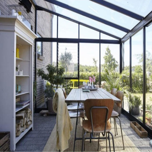 Janssens | Arcadia Lean-To Glass Greenhouse/Sunroom with 4mm Tempered Glass Glazing - MyGreenhouseStore.com
