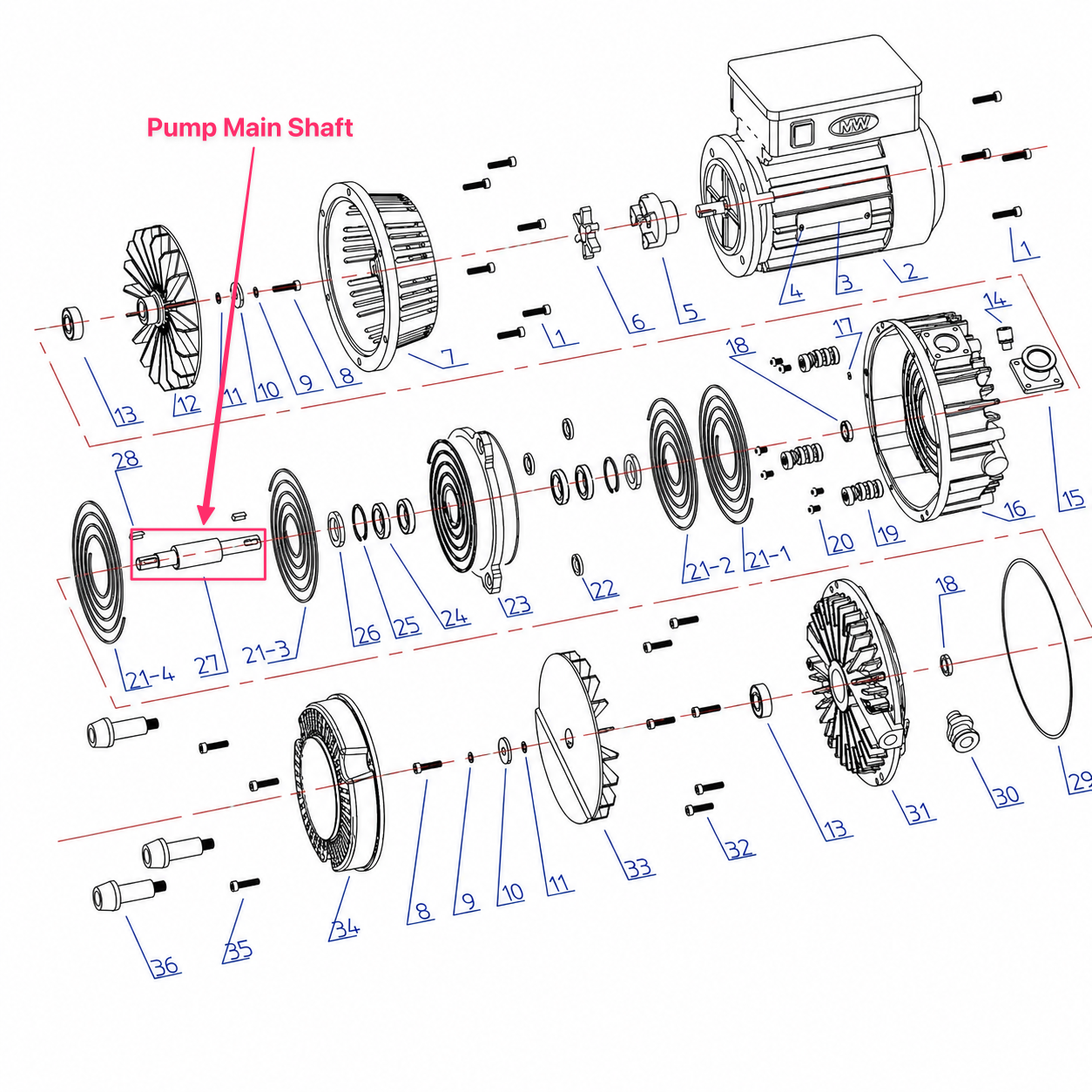 Harvest Right | Pump Main Shaft - Oil Free Scroll Vacuum Pump Part