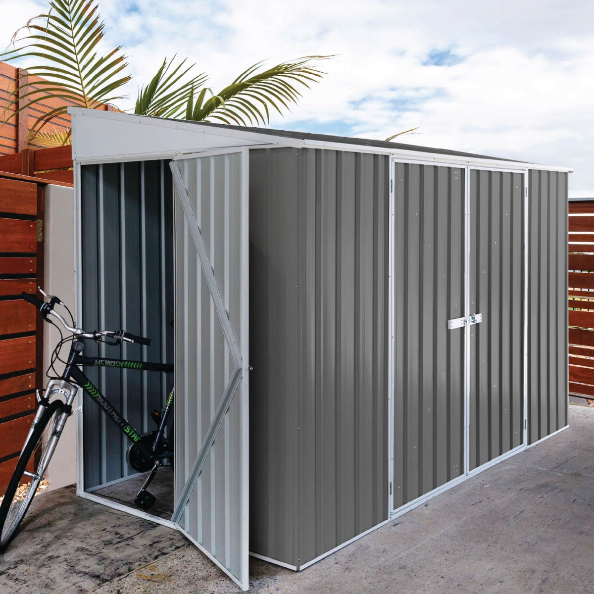 Absco | 10x5 ft Lean To Metal Bike Shed