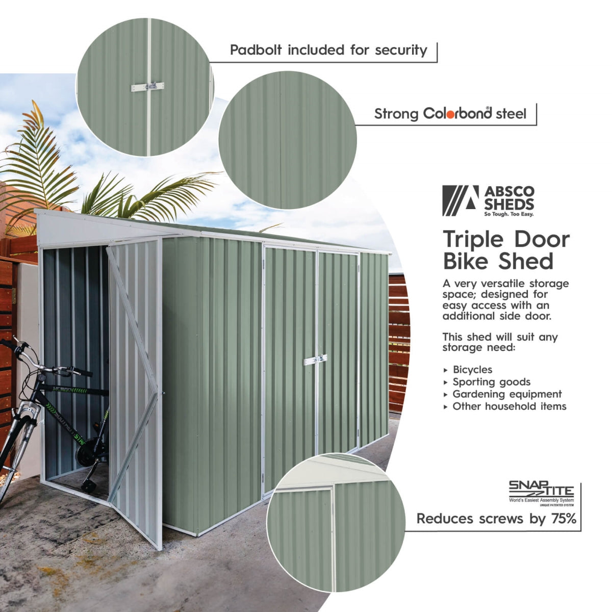 Absco | 10x5 ft Lean To Metal Bike Shed