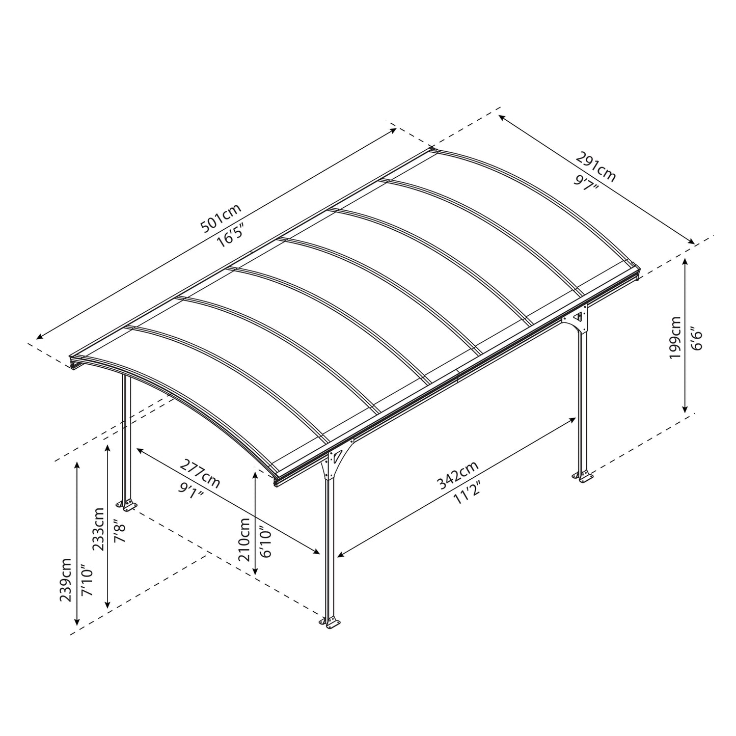 Palram - Canopia | 10x16 ft Vitoria 5000 Polycarbonate Carport  - Gray/Gray
