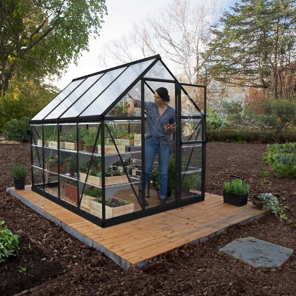 Palram - Canopia | Hybrid 6x8 ft - Black Frame With Polycarbonate Hybrid Panels