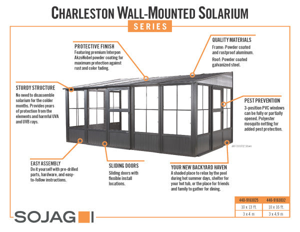 Sojag | Charleston Wall Solarium 10x16 ft Steel Roof