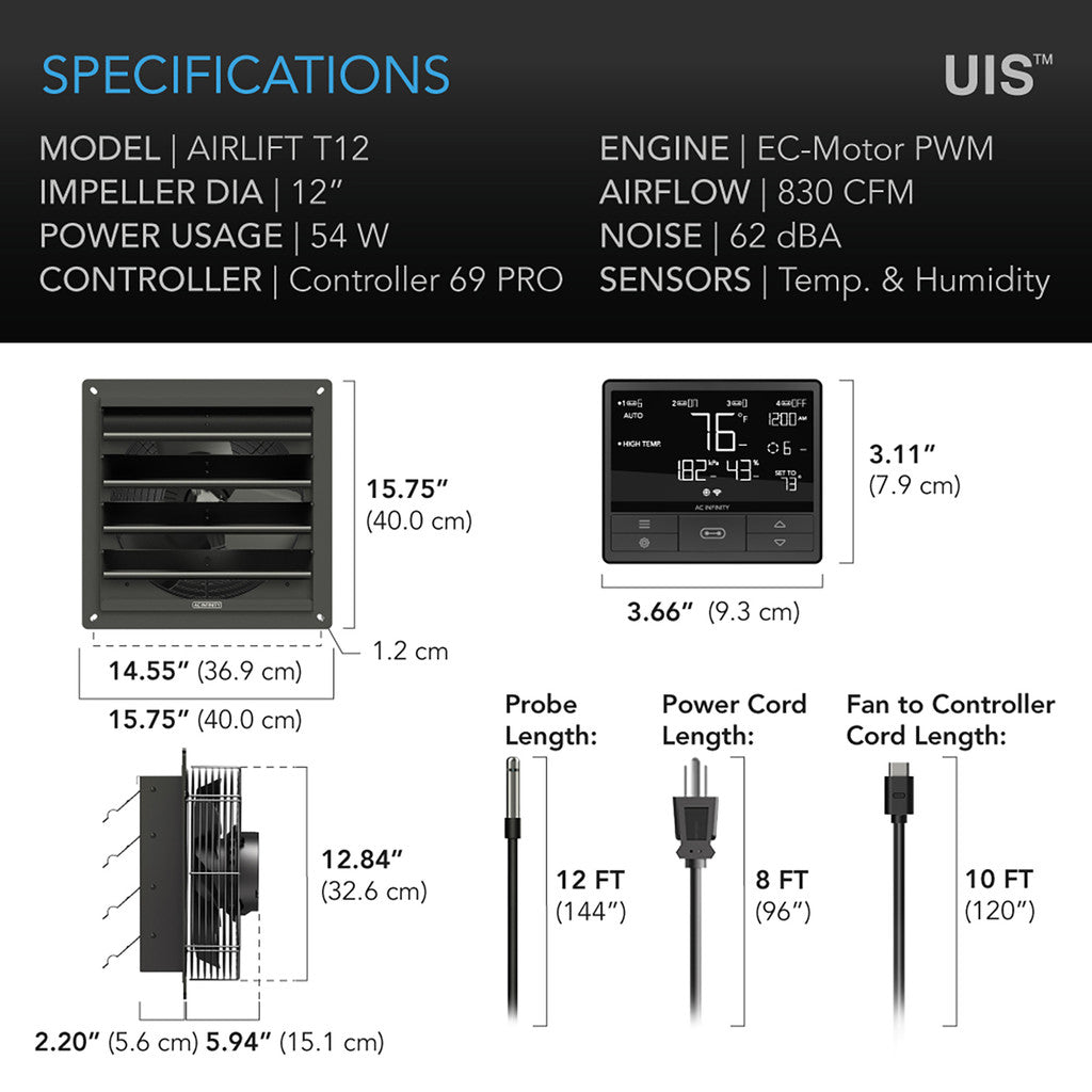 AC Infinity | AIRLIFT Shutter Exhaust Ventilation Fan With Temperature Humidity Controller