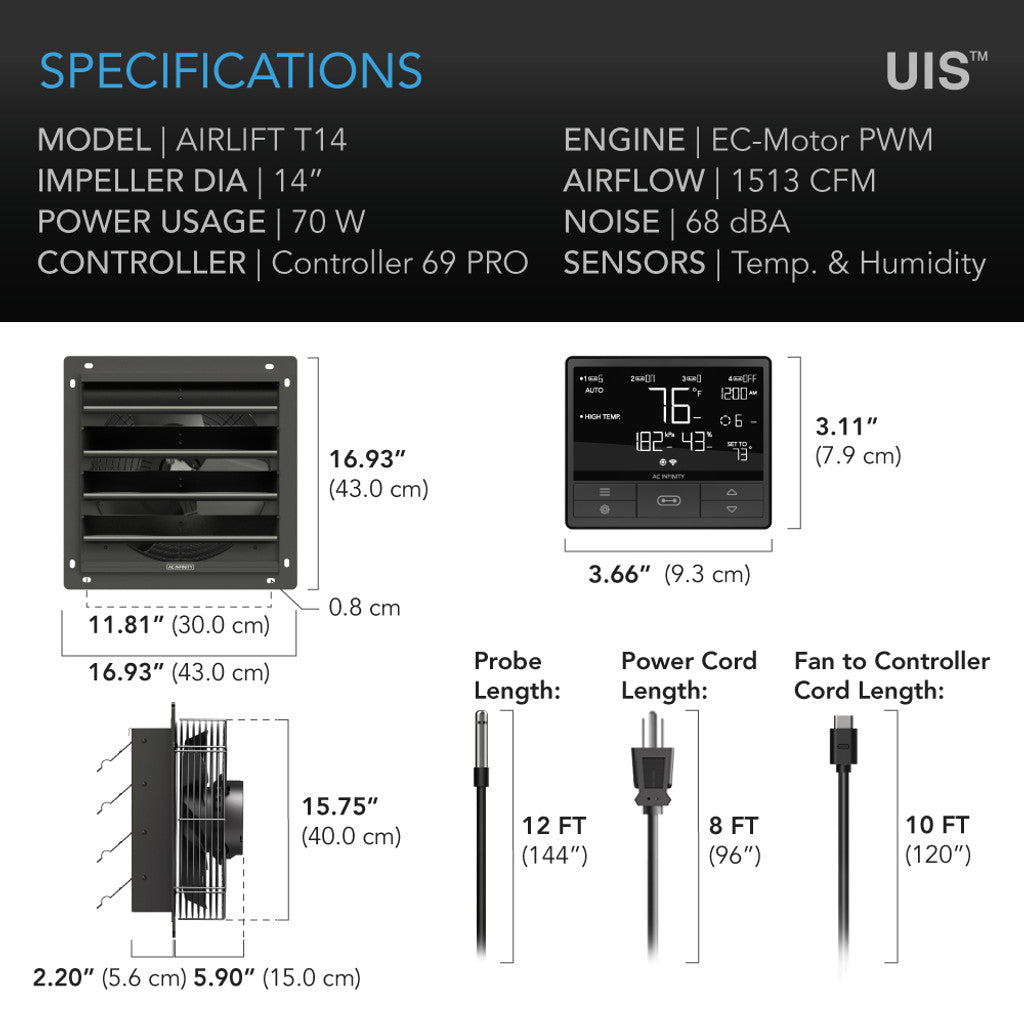 AC Infinity | AIRLIFT Shutter Exhaust Ventilation Fan With Temperature Humidity Controller