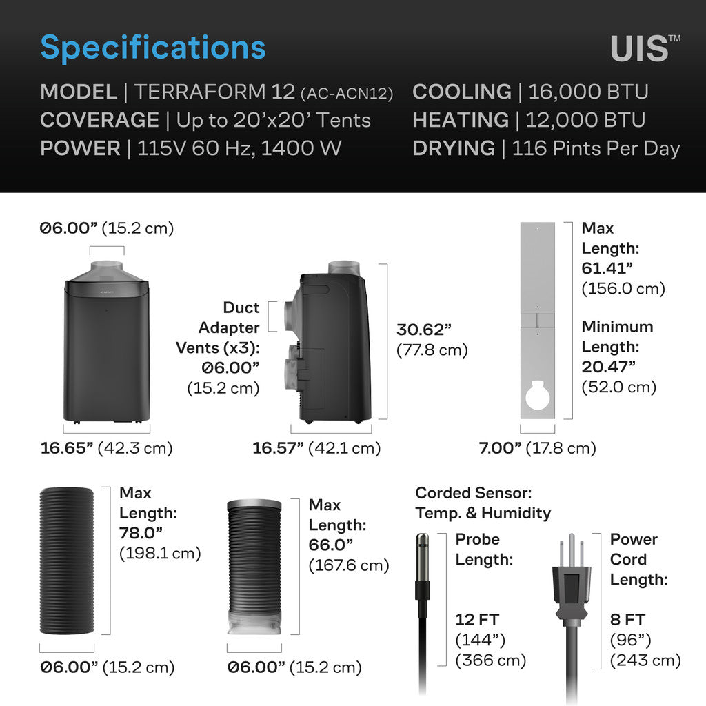 AC Infinity I TERRAFORM Series - Professional All-In-One Climate Control A/C - One-Duct Auto Switching - MyGreenhouseStore.com