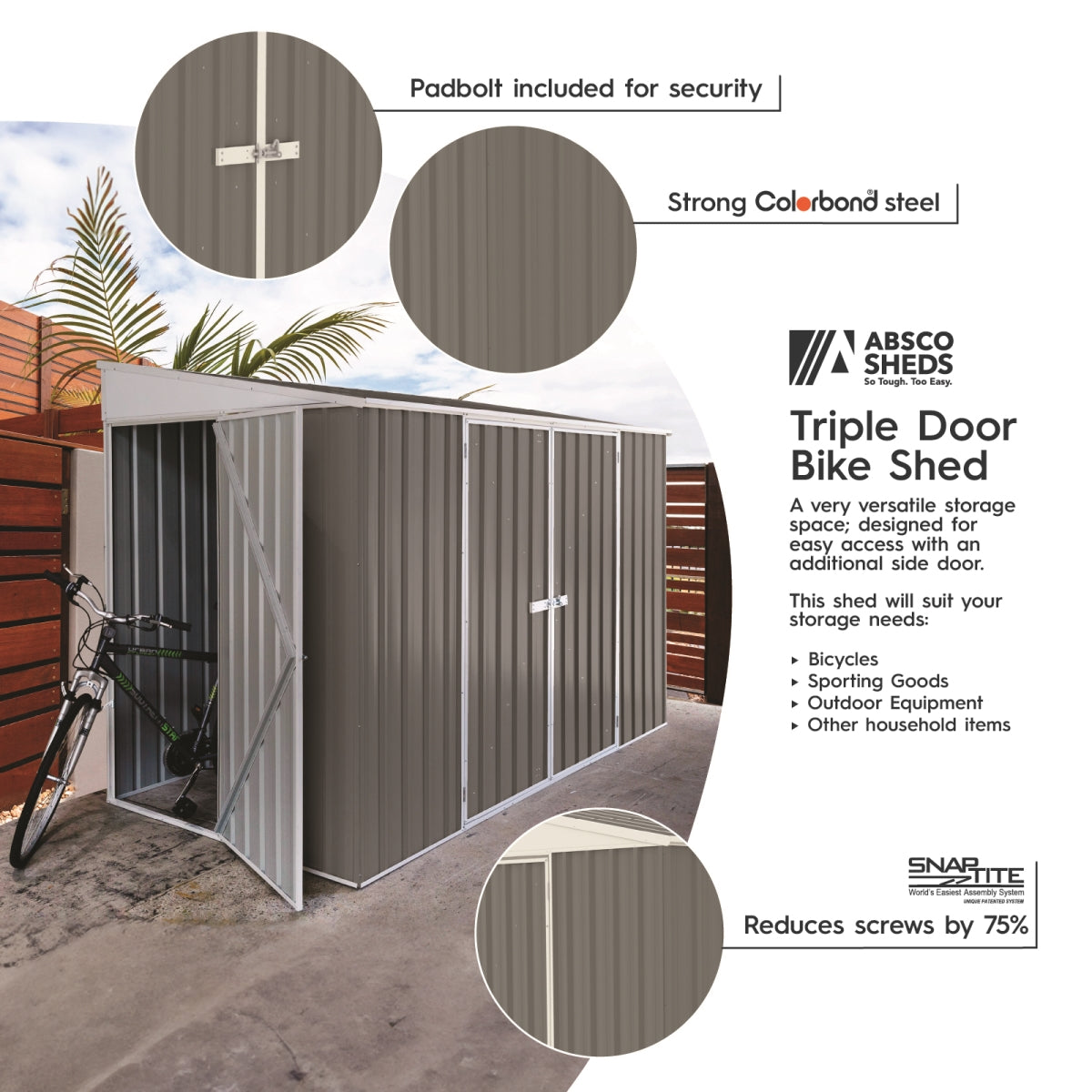 Absco | 10x5 ft Lean To Metal Bike Shed