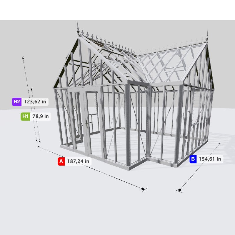 Janssens | 13x16x9 Ft Antique Orangerie Glass Greenhouse Kit With 4mm Tempered Glass Glazing