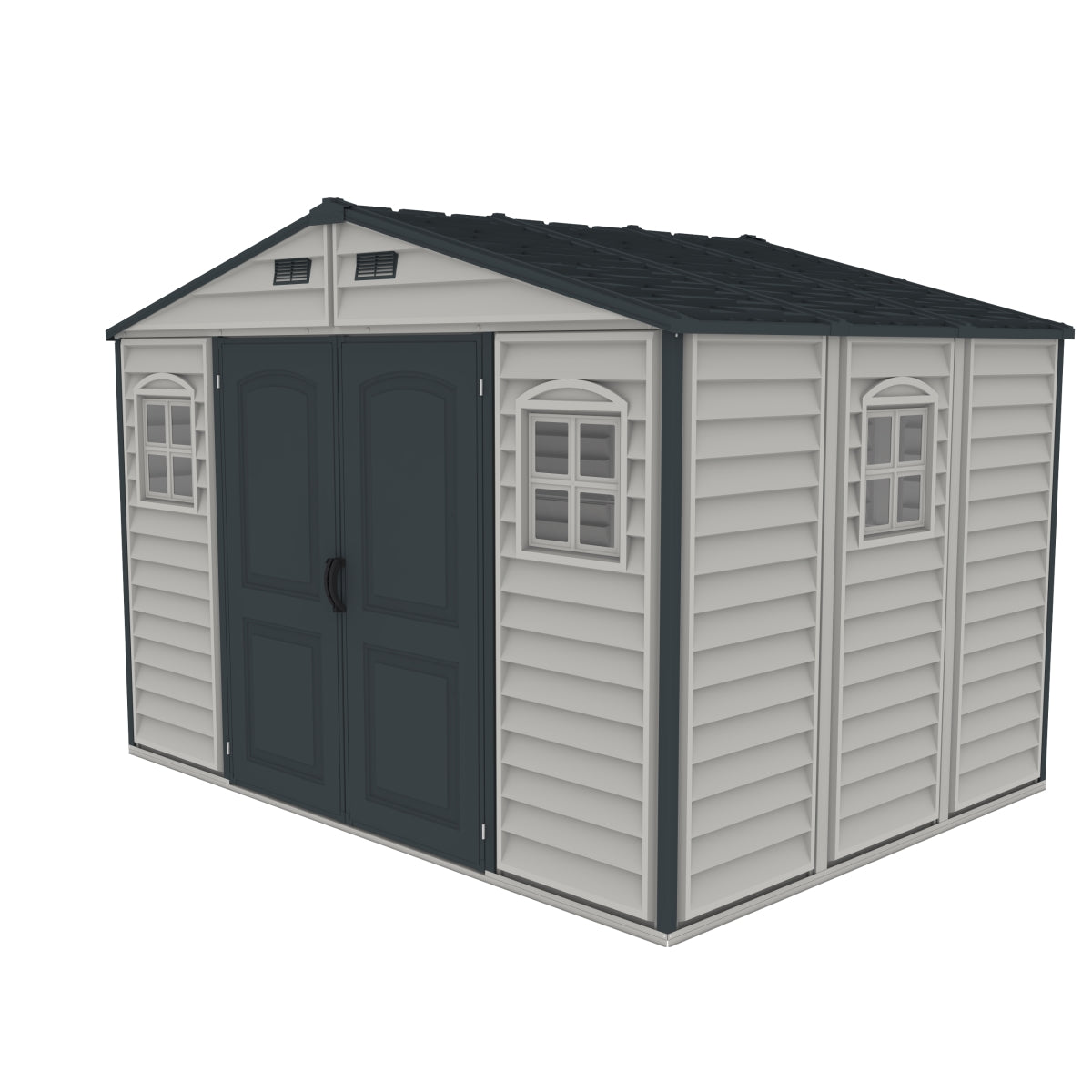 DuraMax | 10x8x7 ft Woodside Plus Vinyl Plastic Storage Shed with Foundation