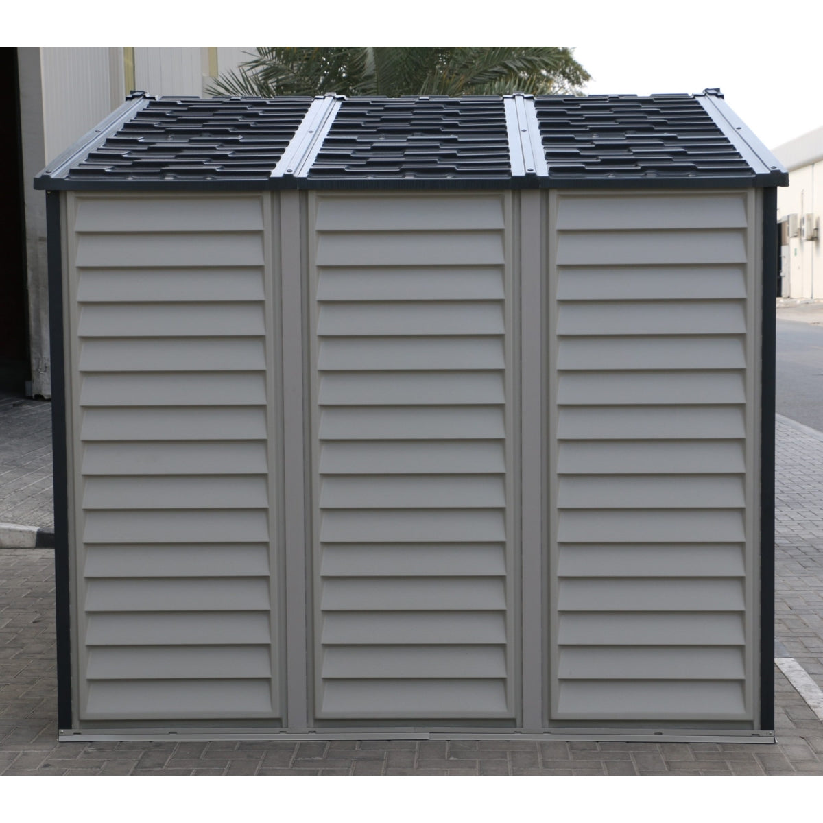 DuraMax | 10x8x7 ft Woodside Plus Vinyl Plastic Storage Shed with Foundation