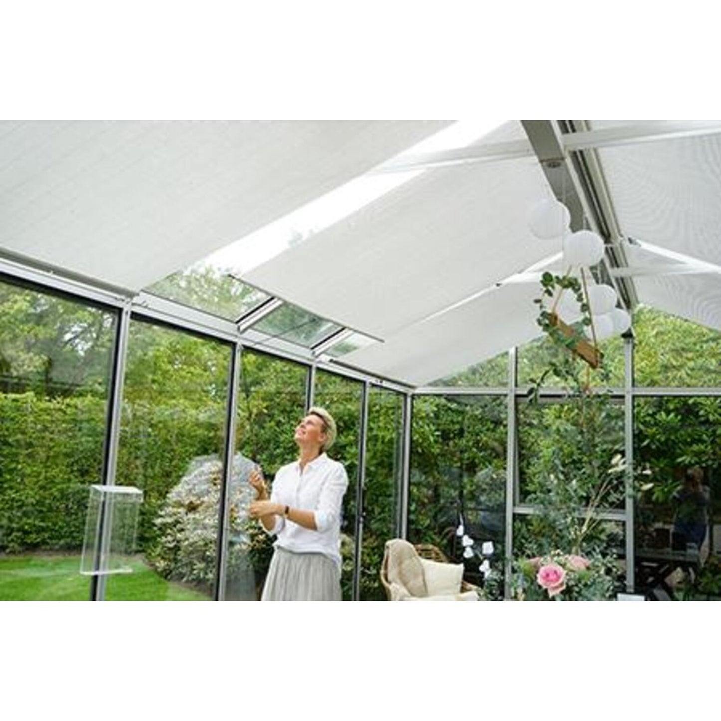 Hoklartherm | Retractable Roller Shade Cloth Curtains for Greenhouses 8ft long in 6 widths, White Aluminized