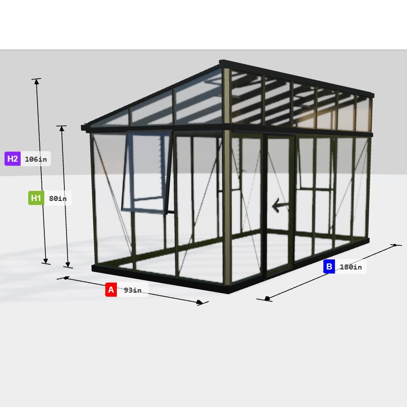 Janssens | Modern Pent Roof Glass Greenhouse Kit With 4mm Tempered Glass Glazing