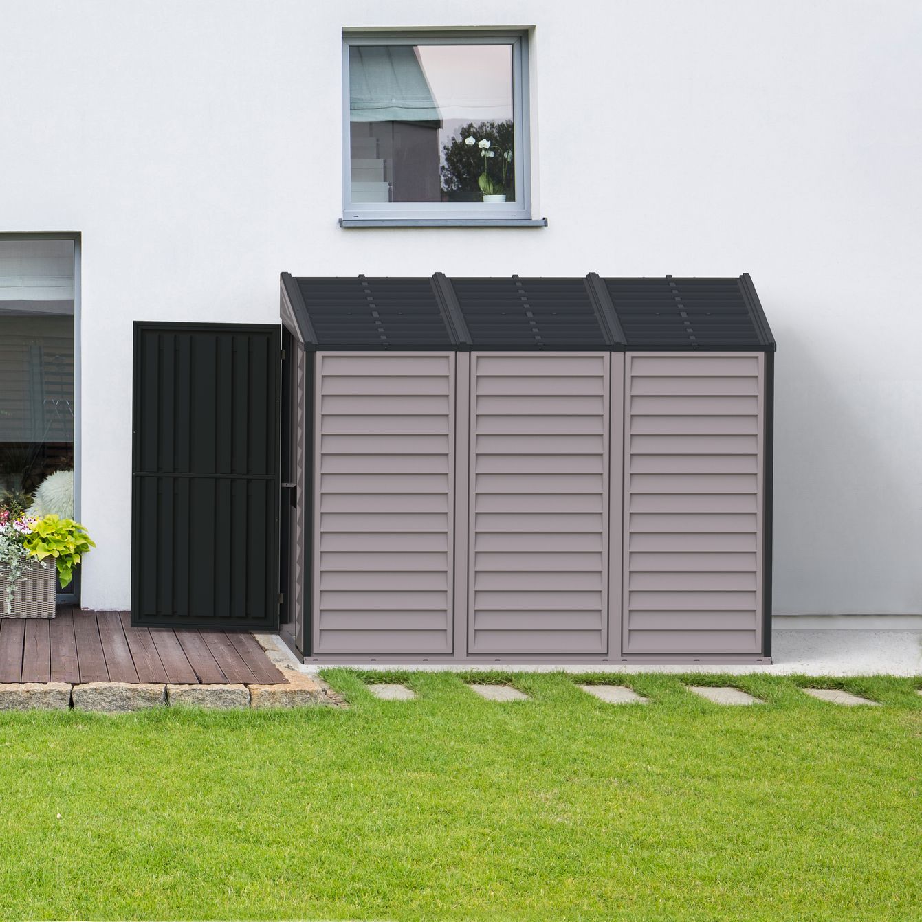 DuraMax | 4 ft Wide SideMate Vinyl Plastic Storage Shed with Foundation