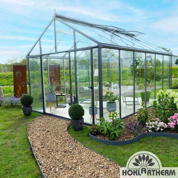 Hoklartherm | 11.5 ft wide 10.5 ft tall Livingten Double-Pane Insulated Glass Greenhouse Kit With 22mm ISO Safety Glass Glazing, three sizes