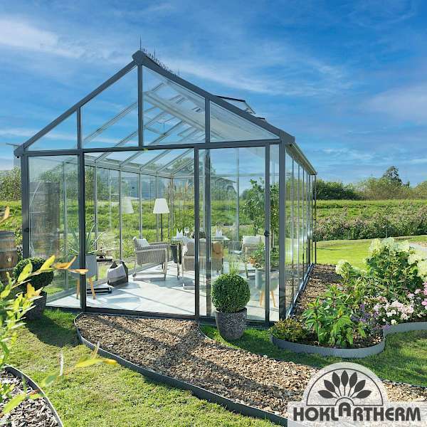 Hoklartherm | 11.5 ft wide 10.5 ft tall Livingten Double-Pane Insulated Glass Greenhouse Kit With 22mm ISO Safety Glass Glazing, three sizes