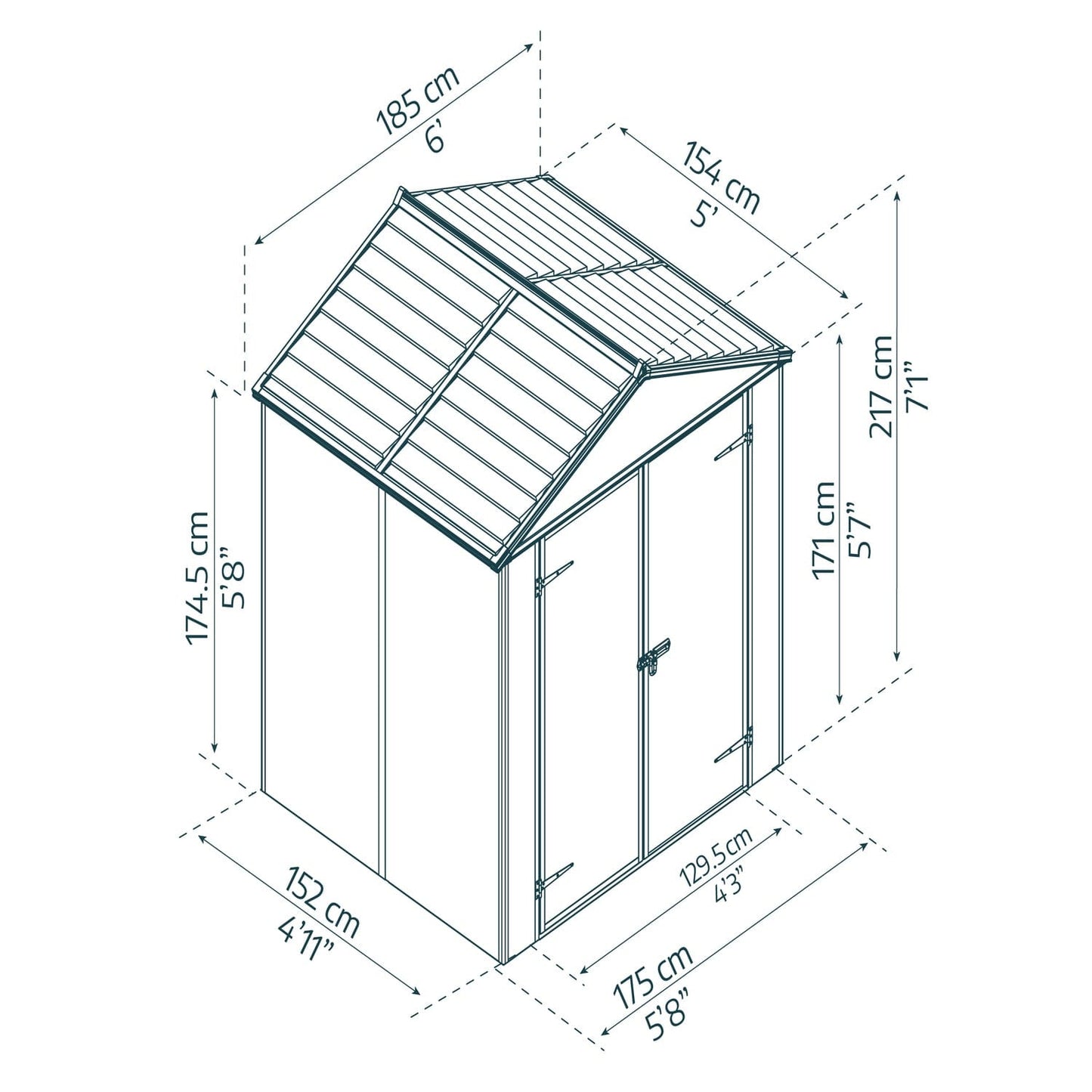 Palram - Canopia | Rubicon 6ft Ultra Durable Outdoor Storage Shed for Garden Dark Grey Series