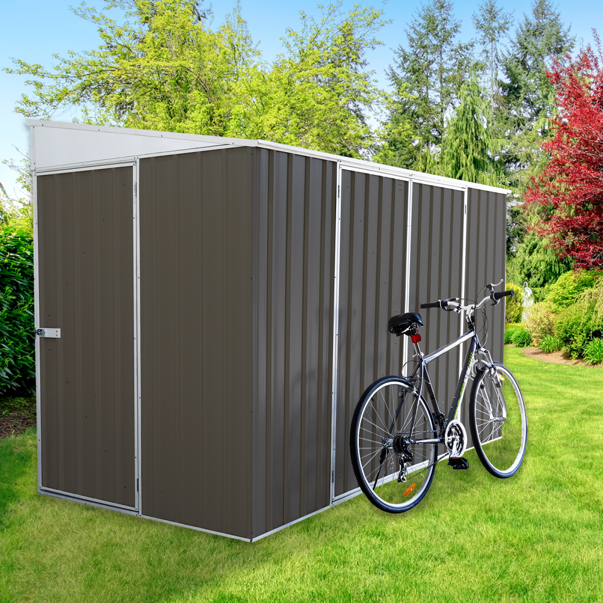 Absco | 10x5 ft Lean To Metal Bike Shed