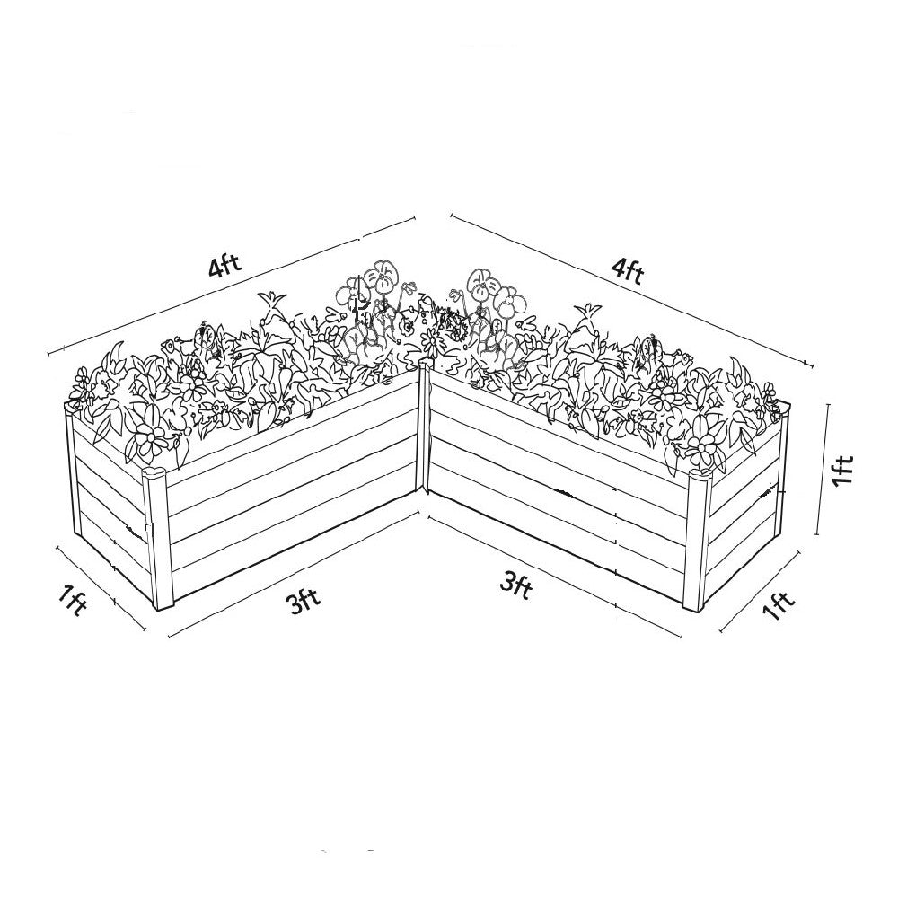 Absco | 4x4x1 ft L Shaped Raised Garden Bed