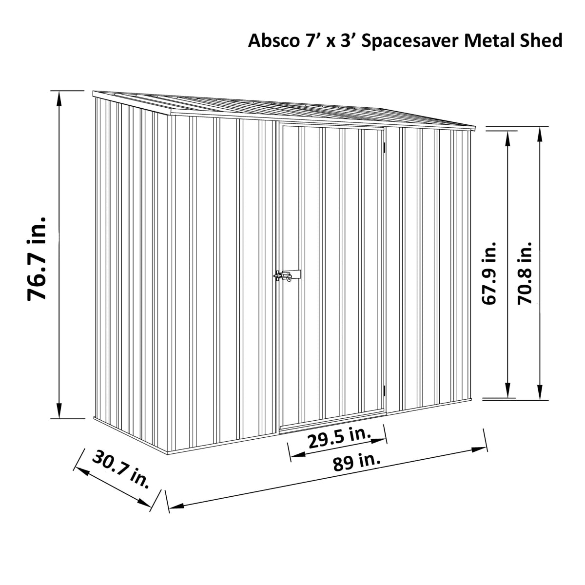 Absco | 7x2.5x6.5 ft Space Saver Metal Storage Shed