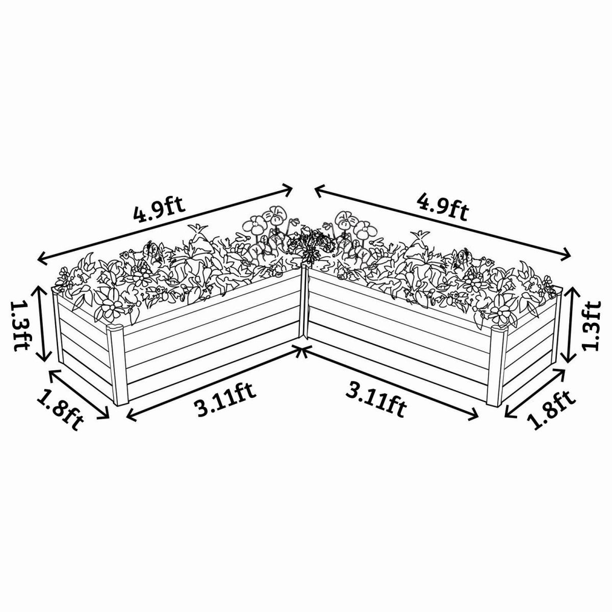 Absco | 4.9x4.9x1.3 ft L Shaped Raised Garden Bed - Woodland Gray