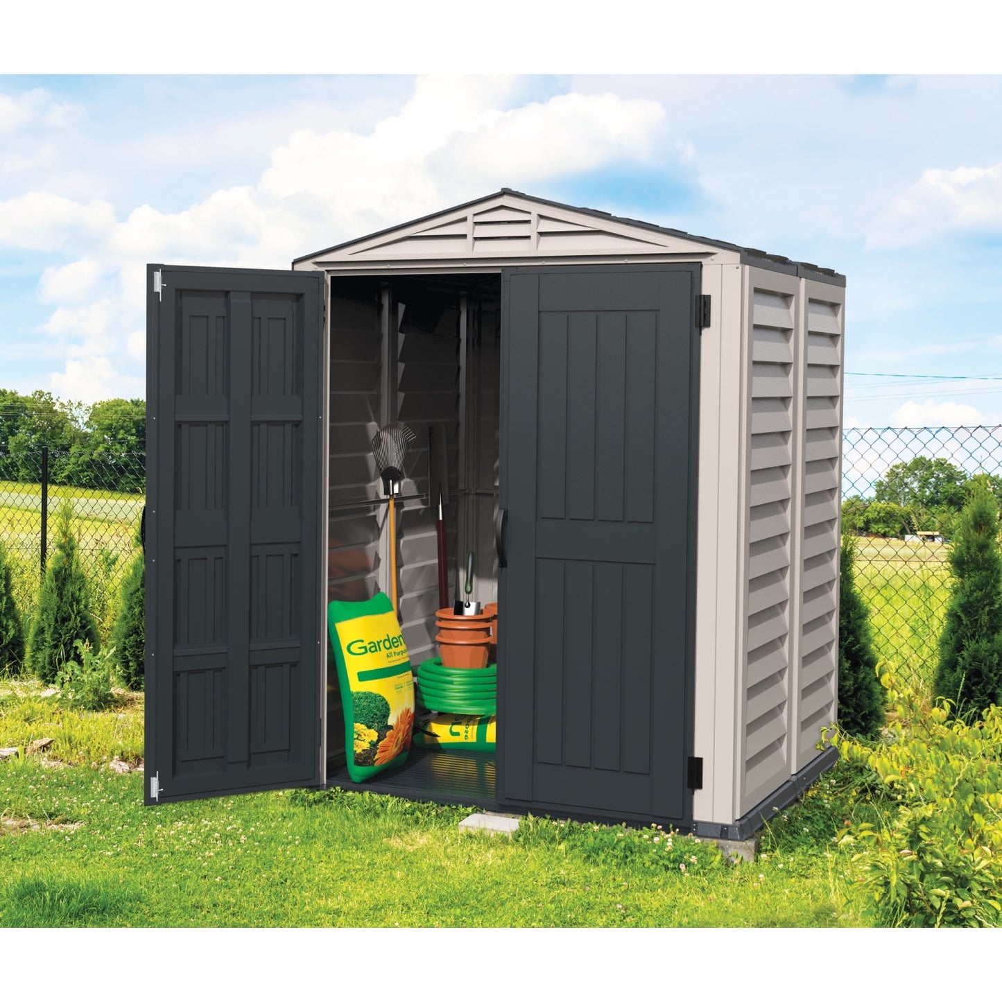 DuraMax | 5.5x5.5x6 Ft YardMate Plus Vinyl Plastic Storage Shed with Floor