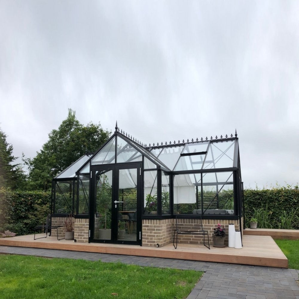 Janssens | 13x13 Ft Royal EOS T Glass Greenhouse Kit with 4mm Tempered Glass Glazing for Stem Wall