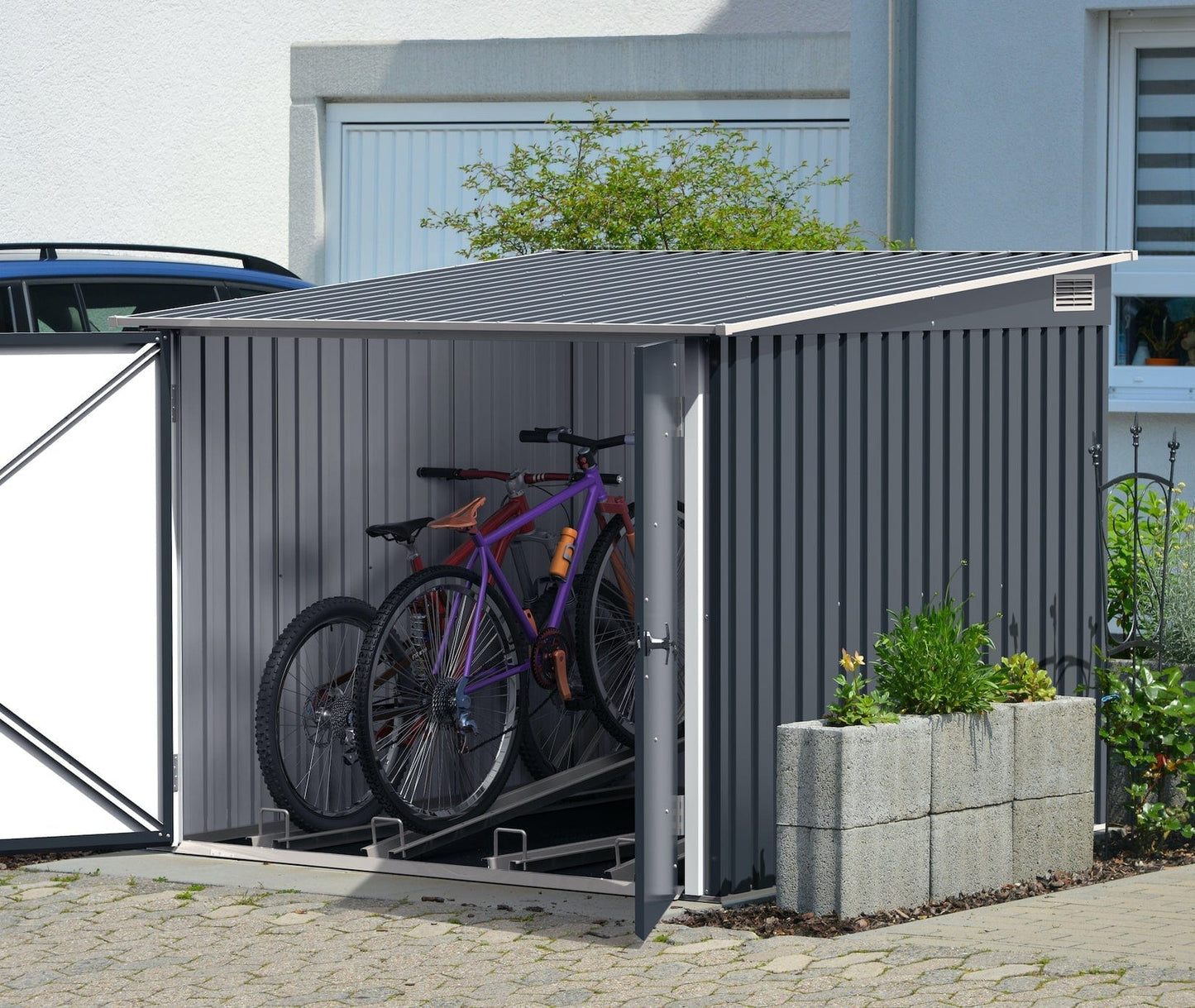 Duramax Bike Shed Kit without Foundation DuraMax | Bicycle Storage Shed Anthracite with White Trim | Western States 73051_CA