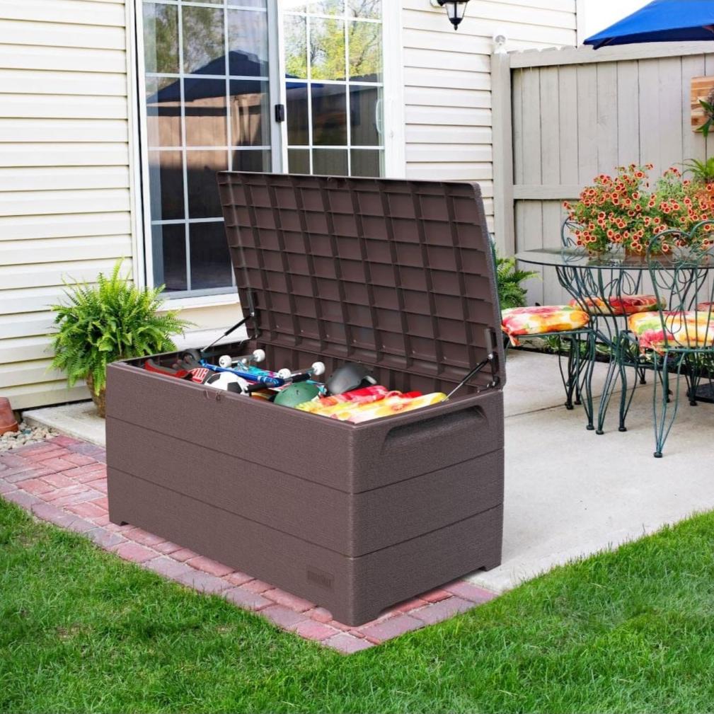 Duramax Deck Boxes DuraMax | Deck Box Cedar Grain 110 Gallon Brown 86602