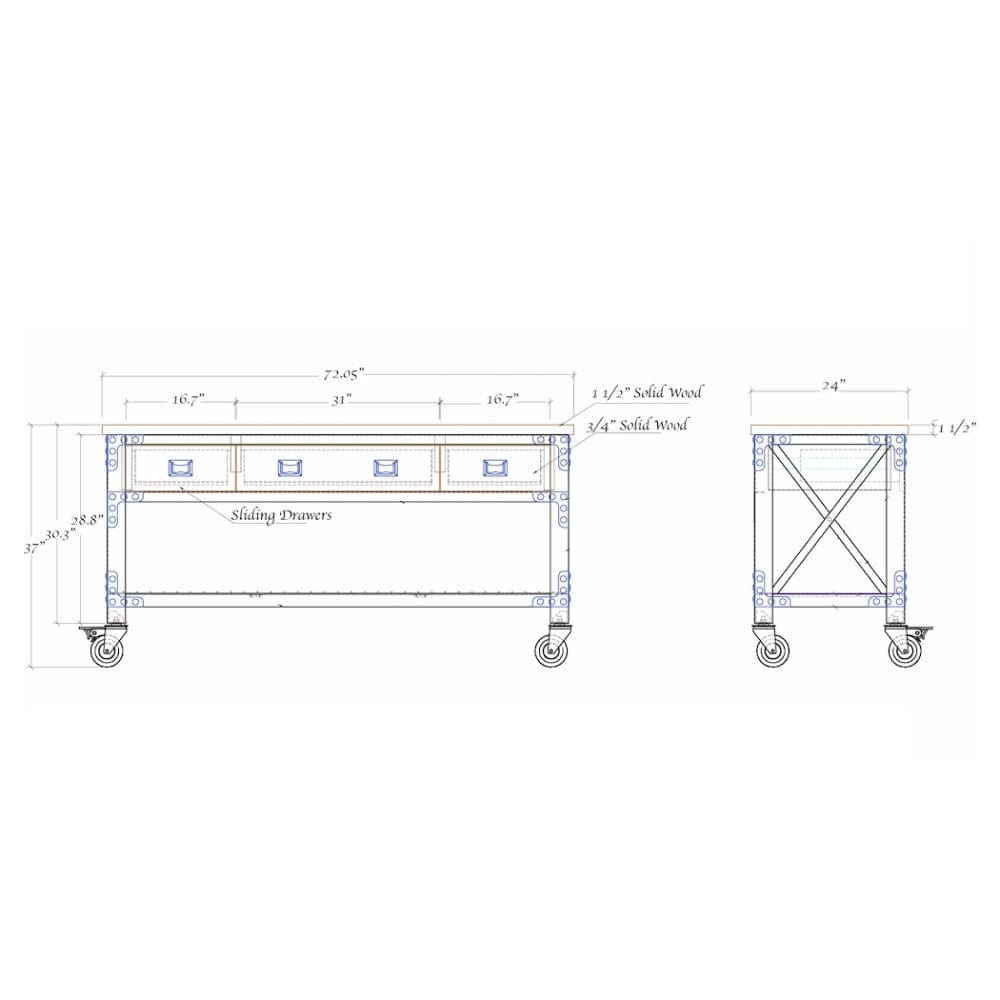 Duramax Rolling Workbench 3 Drawers - 72" X 24" - mygreenhousestore.com