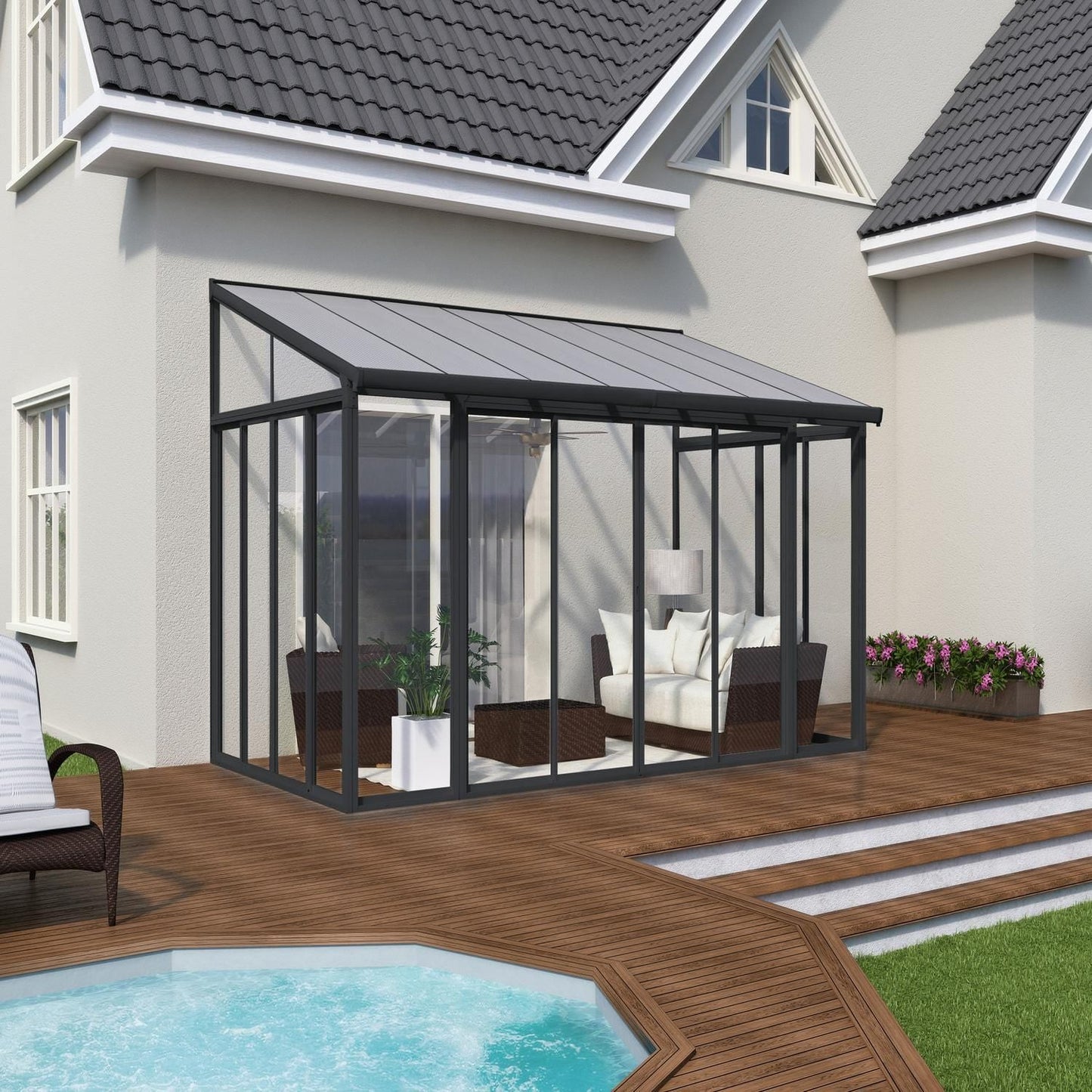 Palram - Canopia Add-a-Room Palram - Canopia | SanRemo 10x14 ft Patio Enclosure - Gray/Clear HG9064