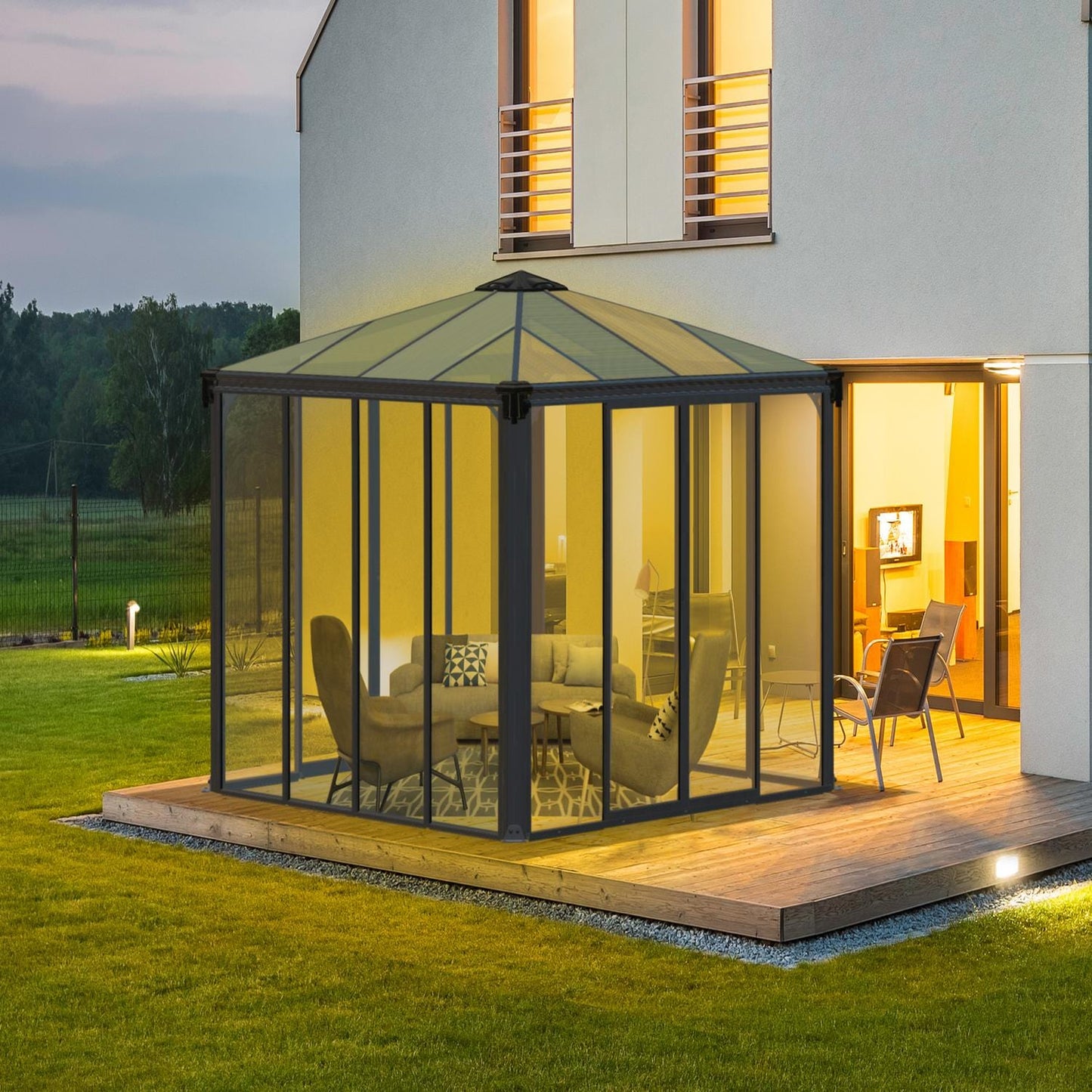 Palram - Canopia Gazebos Palram - Canopia | Ledro 10x10 ft Enclosed Gazeto w/screen doors - Gray/Bronze HG9191