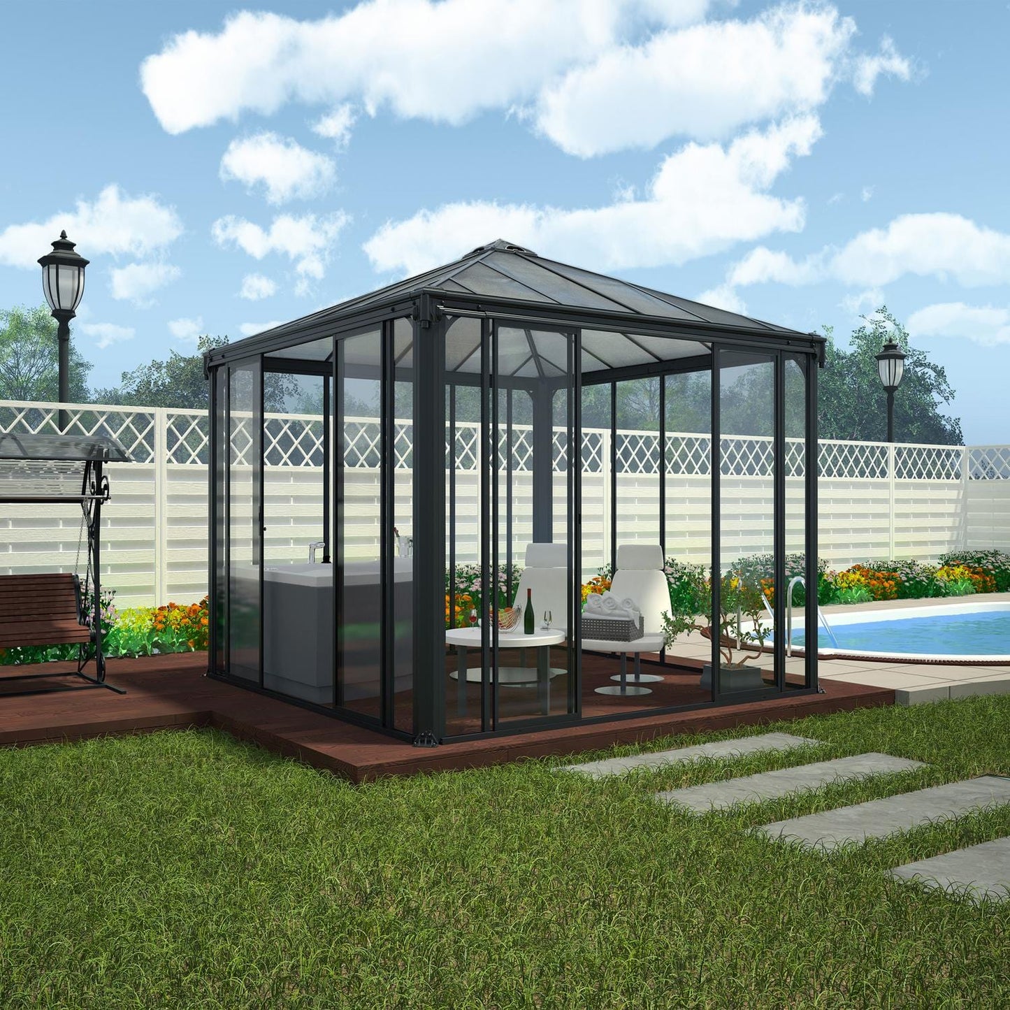 Palram - Canopia Gazebos Palram - Canopia | Ledro 12x12 ft Enclosed Gazebo - Gray/Bronze HG9192
