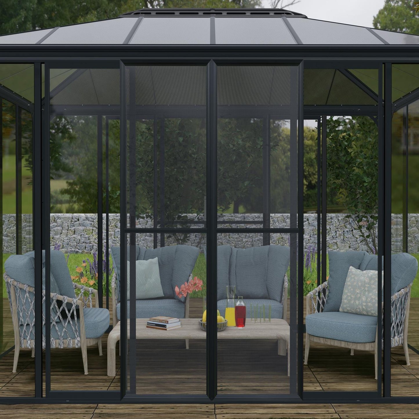 Palram - Canopia Gazebos Palram - Canopia | Ledro 12x12 ft Enclosed Gazebo w/screen doors - Gray/Bronze HG9193