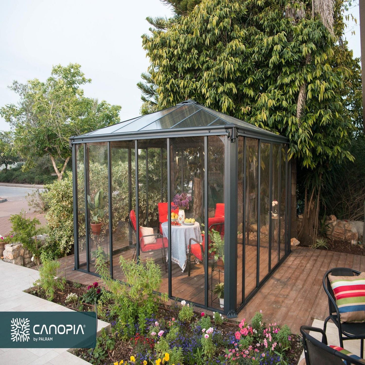 Palram - Canopia Gazebos Palram - Canopia | Ledro 12x12 ft Enclosed Gazebo w/screen doors - Gray/Bronze HG9193