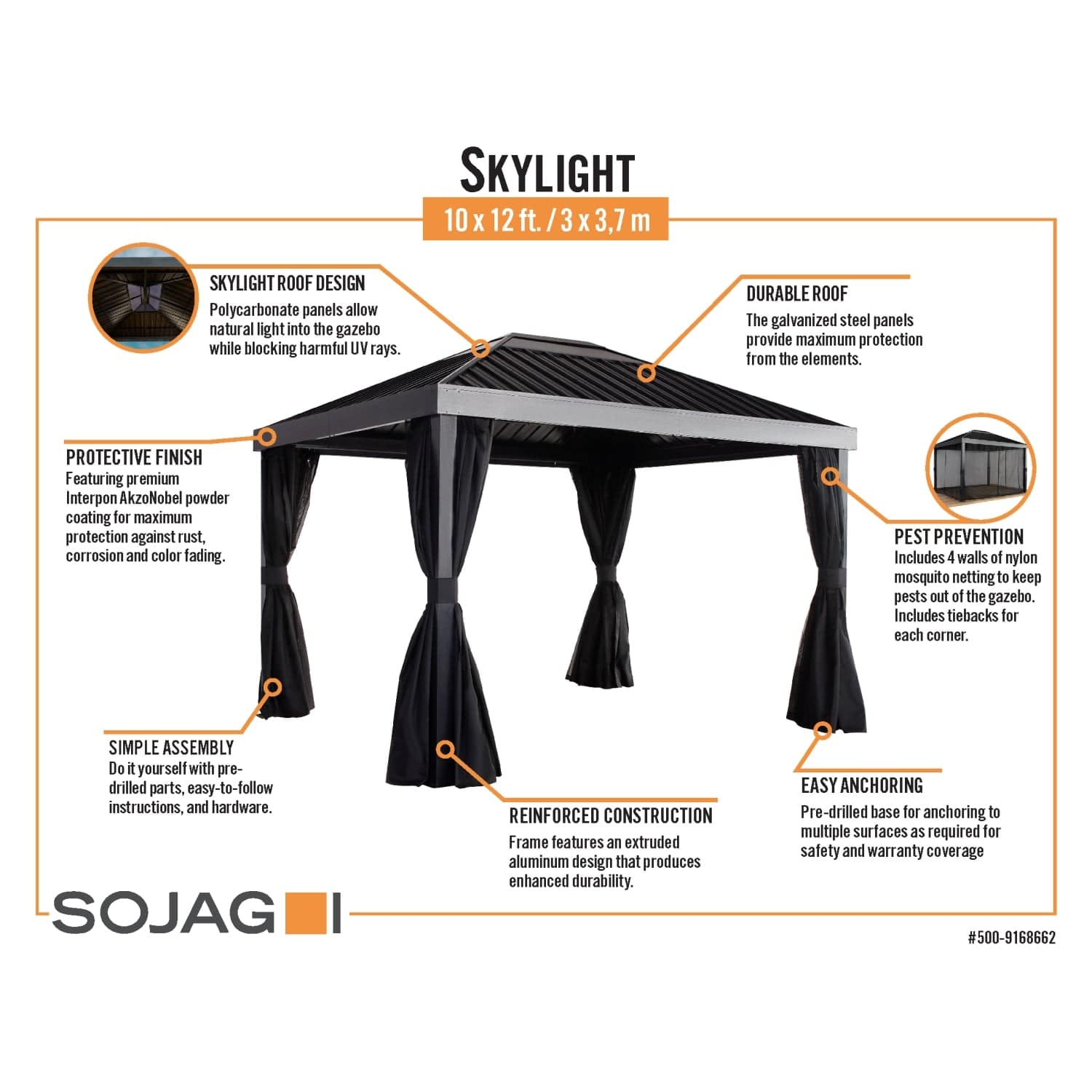 SOJAG Gazebo Accessories Sojag | Skylight Black Spun Polyester Curtains 10 ft. x 12 ft. 135-9168846