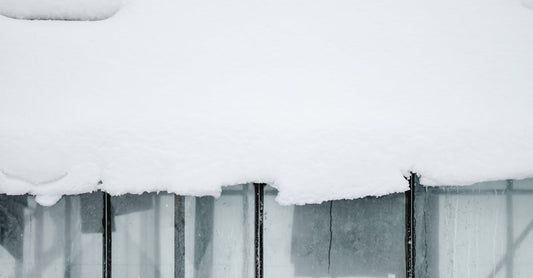 A serene snow-covered glass greenhouse in Estonia, surrounded by winter landscape.