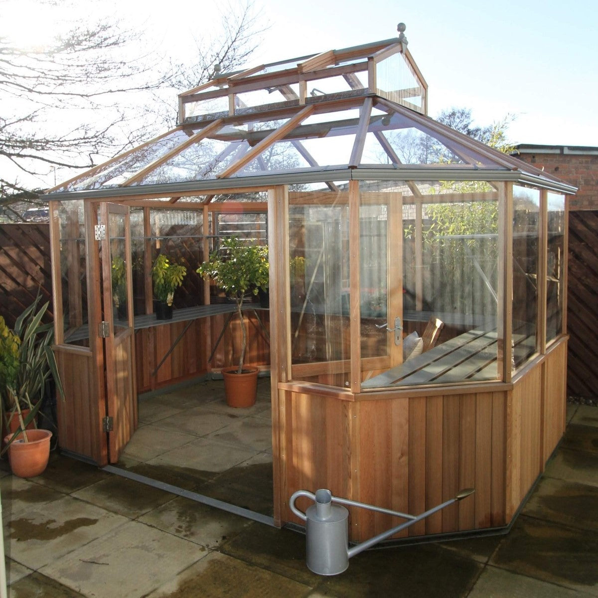 Alton | Octagonal Half Board Cedar Greenhouse With 3mm Tempered Glass Glazing