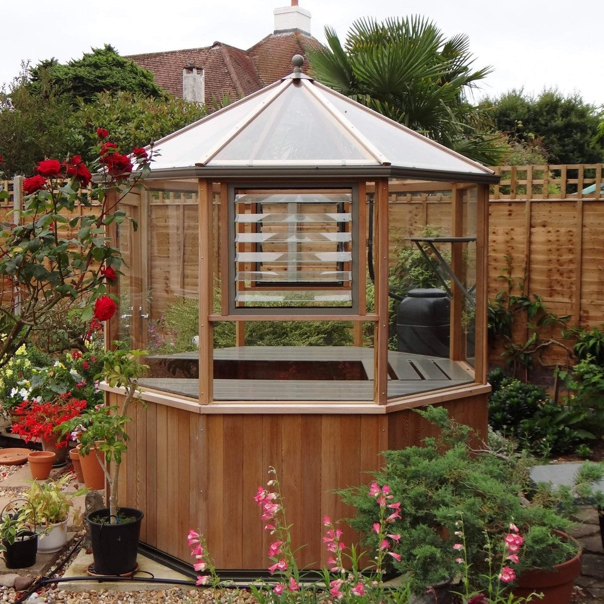 Alton | Octagonal Half Board Cedar Greenhouse With 3mm Tempered Glass Glazing