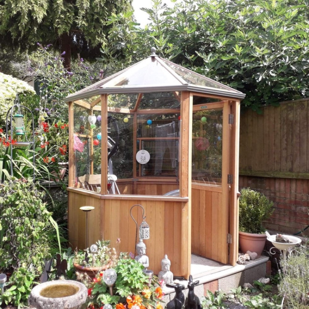 Alton | Octagonal Half Board Cedar Greenhouse With 3mm Tempered Glass Glazing