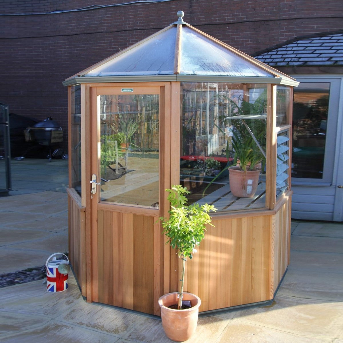 Alton | Octagonal Half Board Cedar Greenhouse With 3mm Tempered Glass Glazing