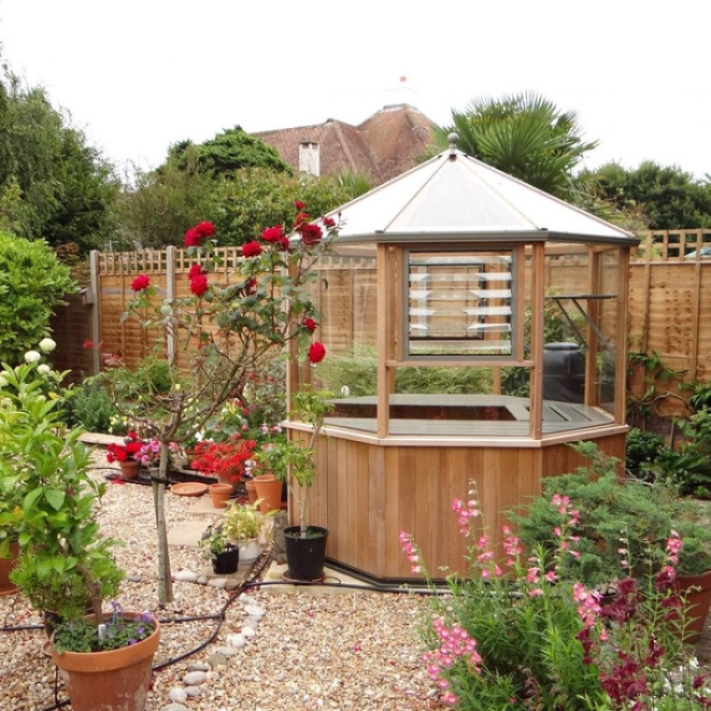 Alton | Octagonal Half Board Cedar Greenhouse With 3mm Tempered Glass Glazing