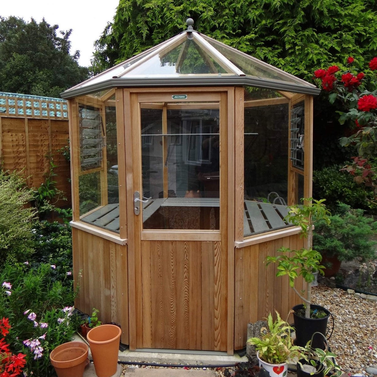 Alton | Octagonal Half Board Cedar Greenhouse With 3mm Tempered Glass Glazing