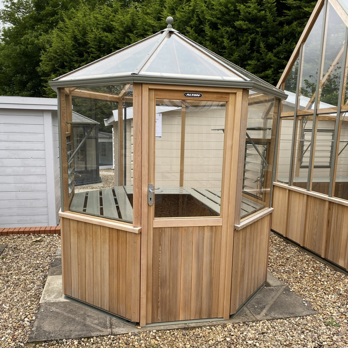 Alton | Octagonal Half Board Cedar Greenhouse With 3mm Tempered Glass Glazing